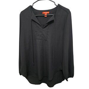 Joe Fresh Womens Black Long-Sleeve Blouse M With Tie Neck & Elastic Cuffs